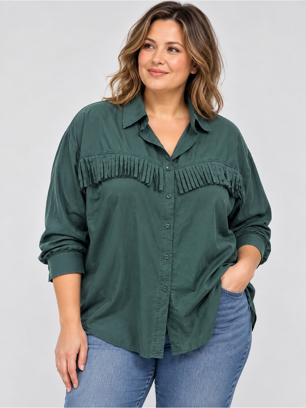 Backroad Blues Western Fringe Shirt 24W Green Silk NWT